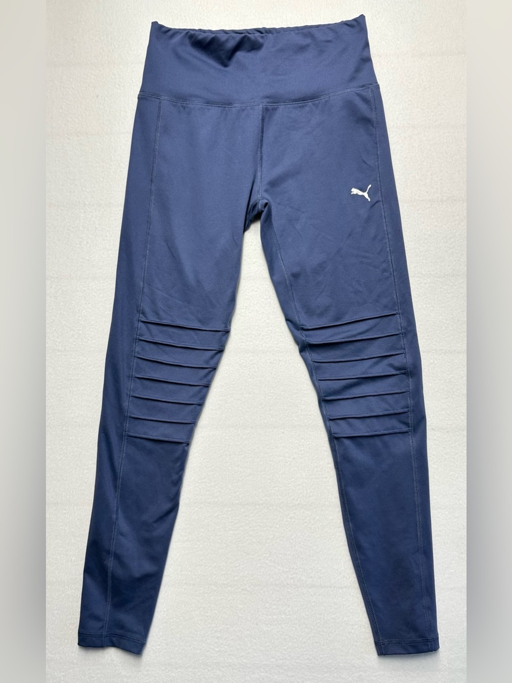 PUMA Navy Moto Leggings – Women’s M High Waist Ribbed Knee Panels Inseam 29